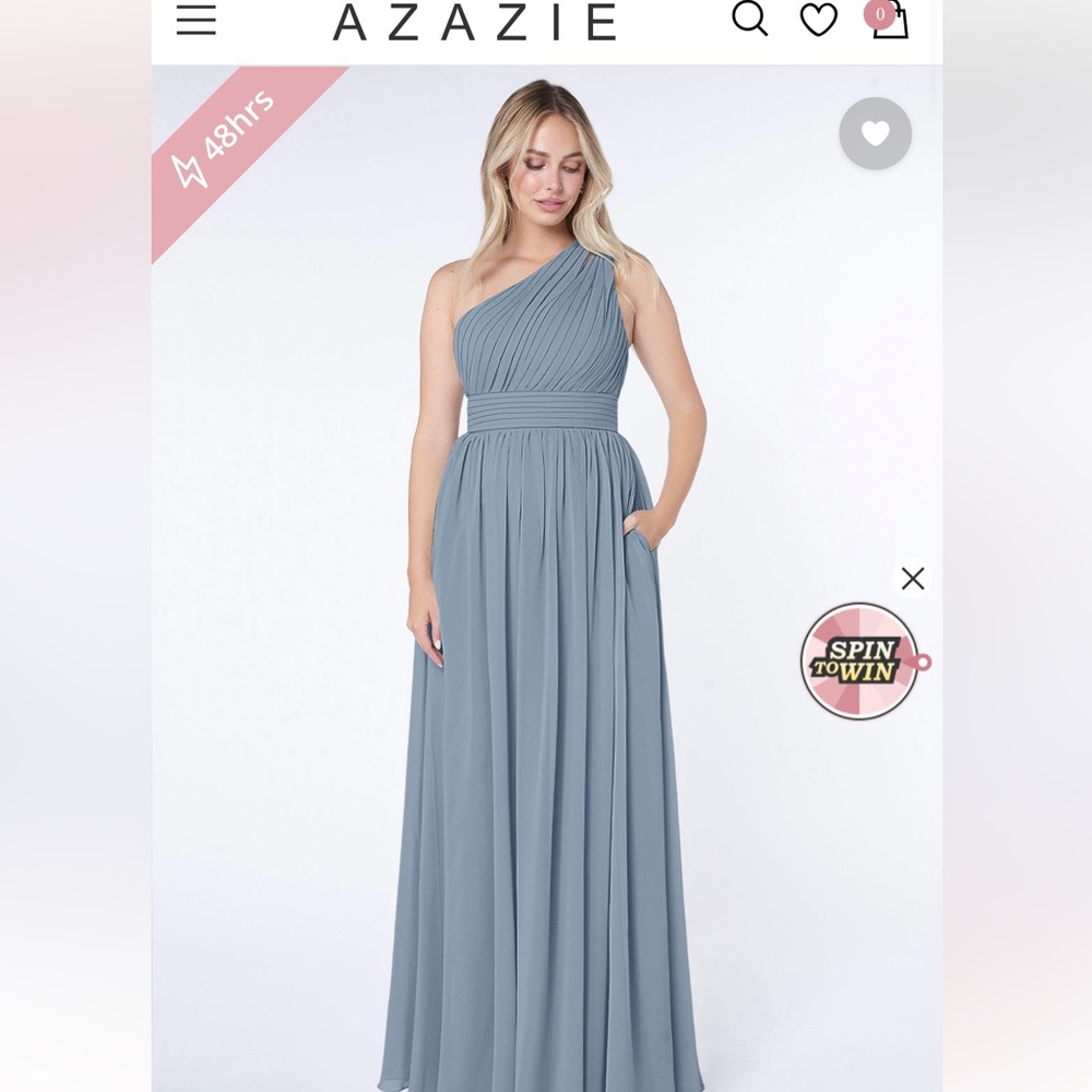 Azazie Dusty Blue one shoulder bridesmaid dress size 6/ Altered for 5’5